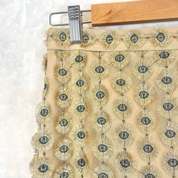 Calvin Klein Pencil Skirt Gold Eyes Metallic Unique 4 Small Shimmer - Picture 2 of 9